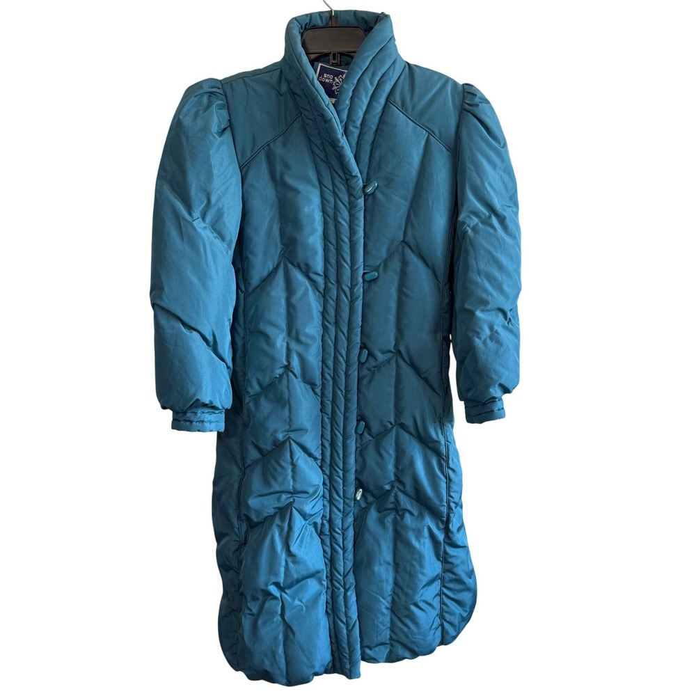 Vintage Sno Down Size Medium Teal Blue Down Filled Puffer Parka Coat Winter